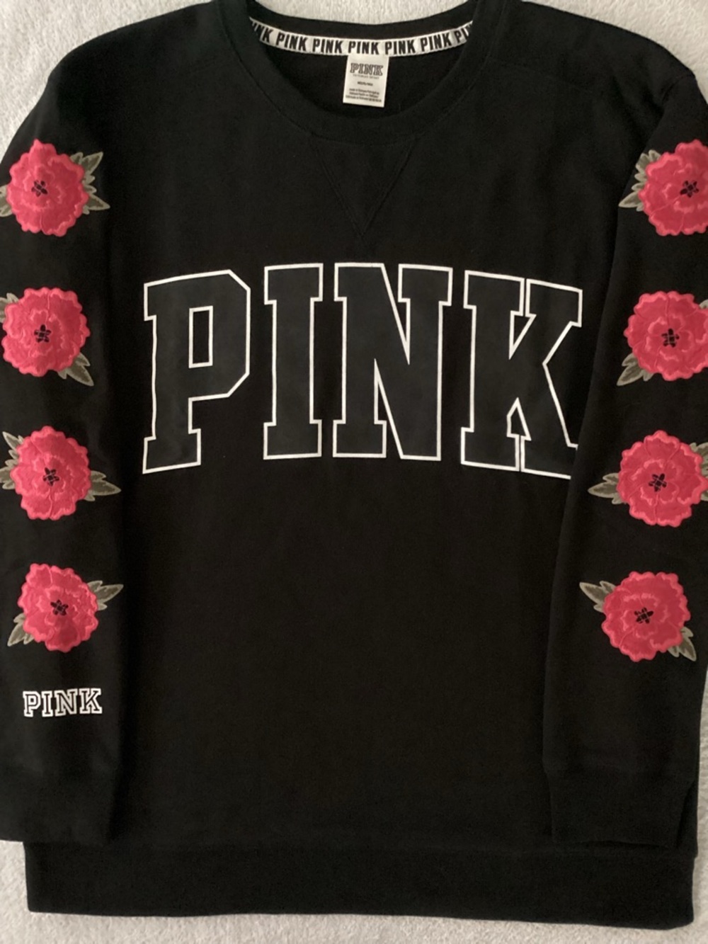 Victoria’s Secret PINK Roses Floral Embroidered Sweatshirt Sweatpants M NWT